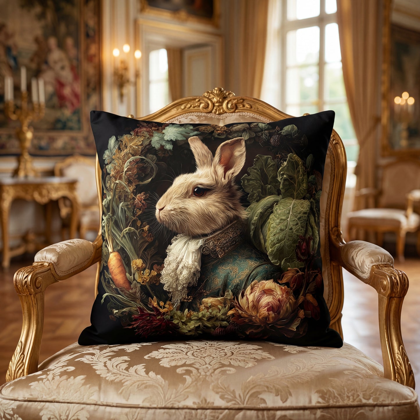 Victorian Rabbit Portrait Faux Suede Pillowcase