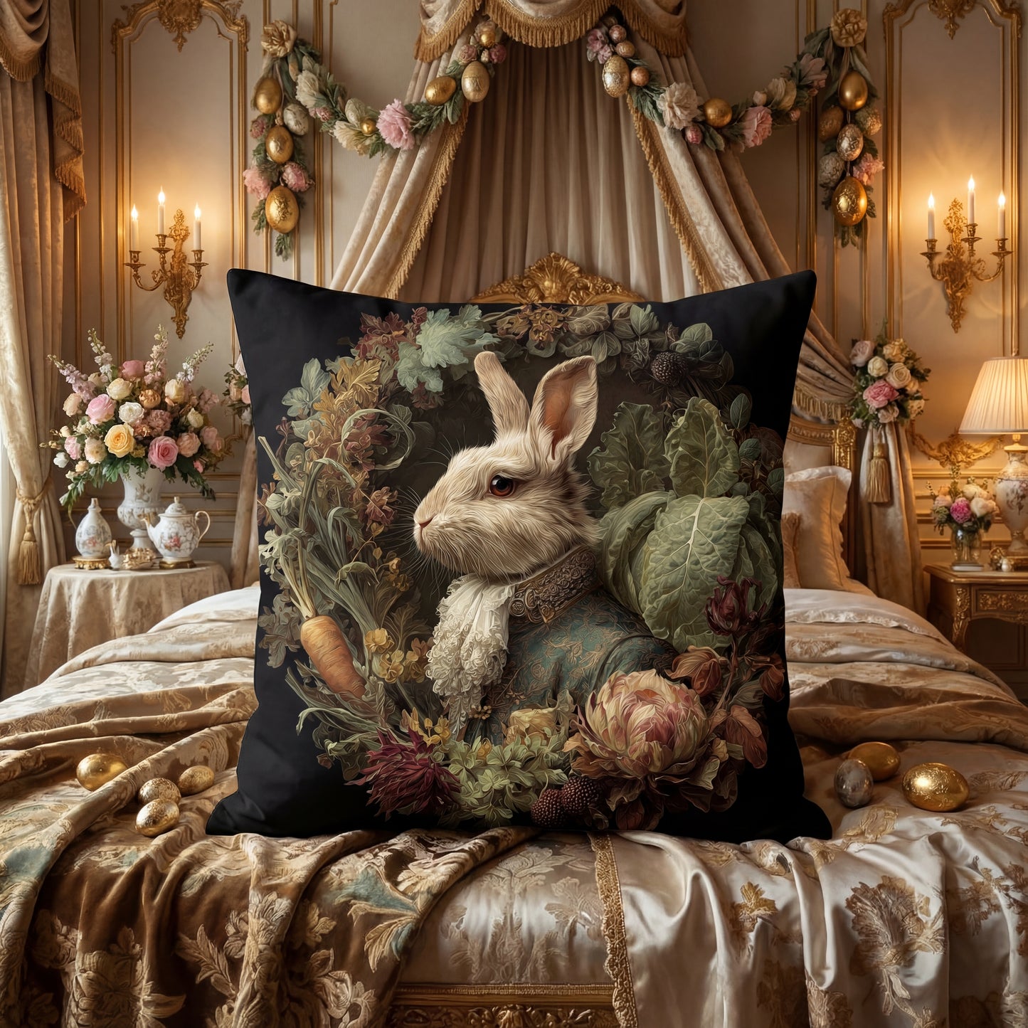 Victorian Rabbit Portrait Faux Suede Pillowcase