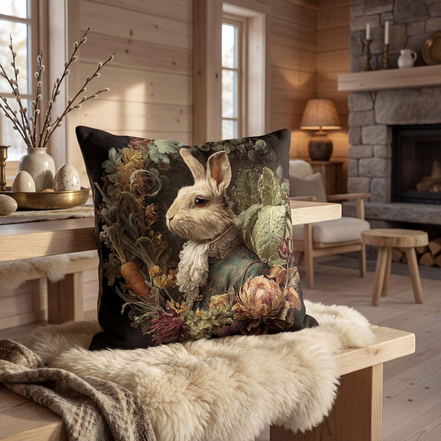 Victorian Rabbit Portrait Faux Suede Pillowcase