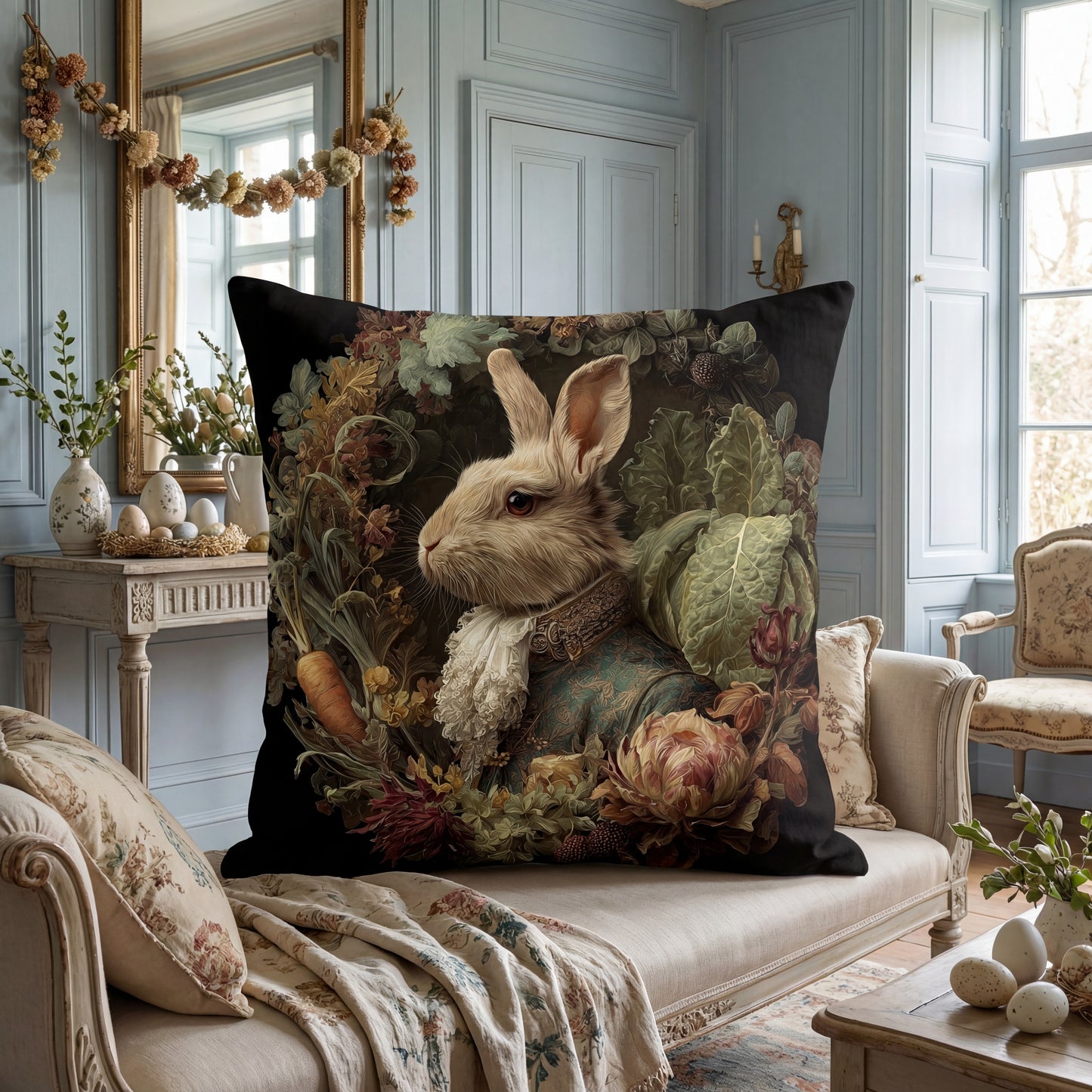 Victorian Rabbit Portrait Faux Suede Pillowcase