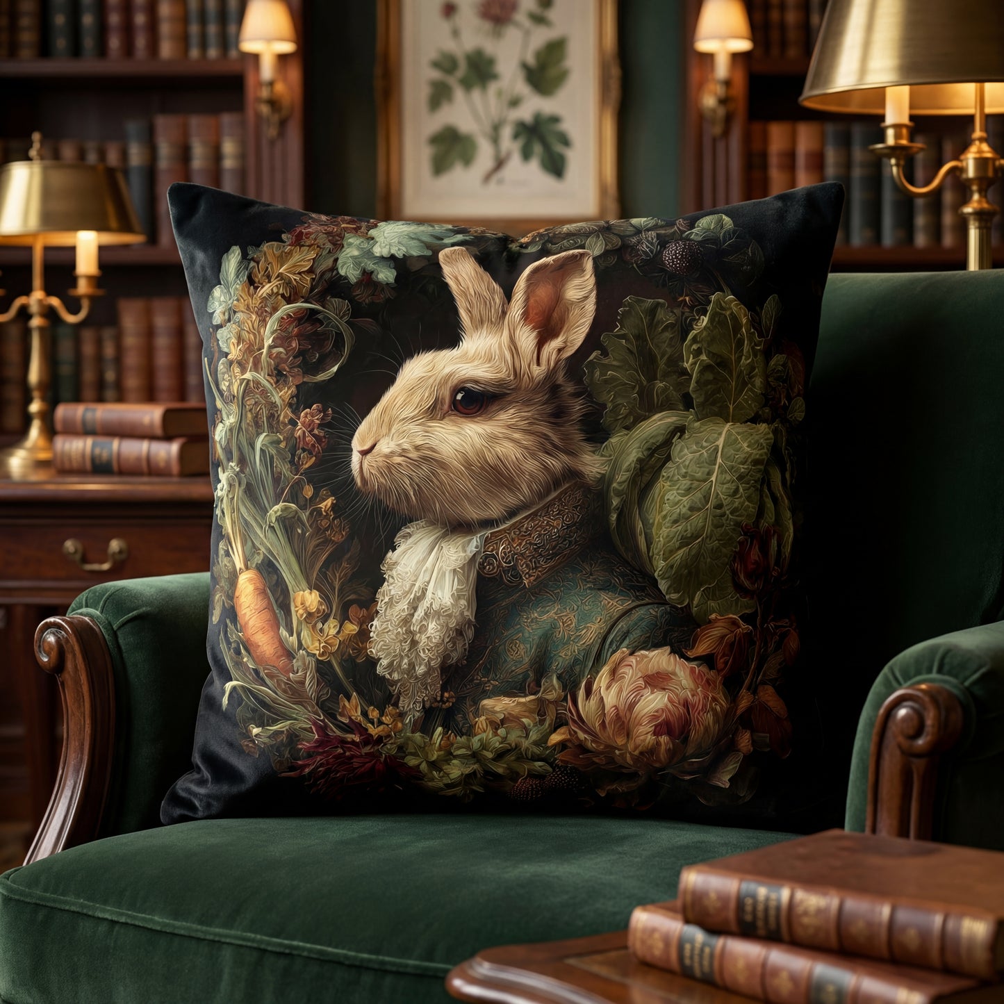 Victorian Rabbit Portrait Faux Suede Pillowcase