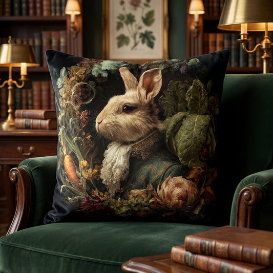 Victorian Rabbit Portrait Faux Suede Pillowcase