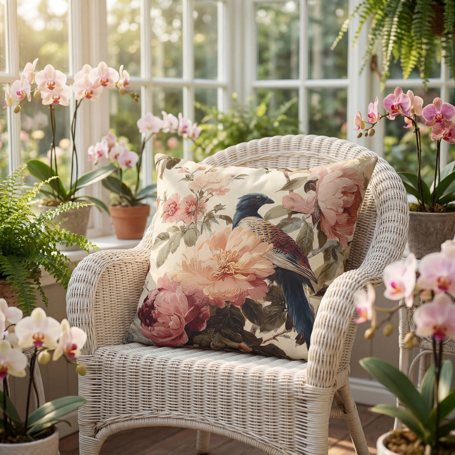 Cushion Cover Vintage Floral Blue Bird  Romantic Peony Square Pillowcase