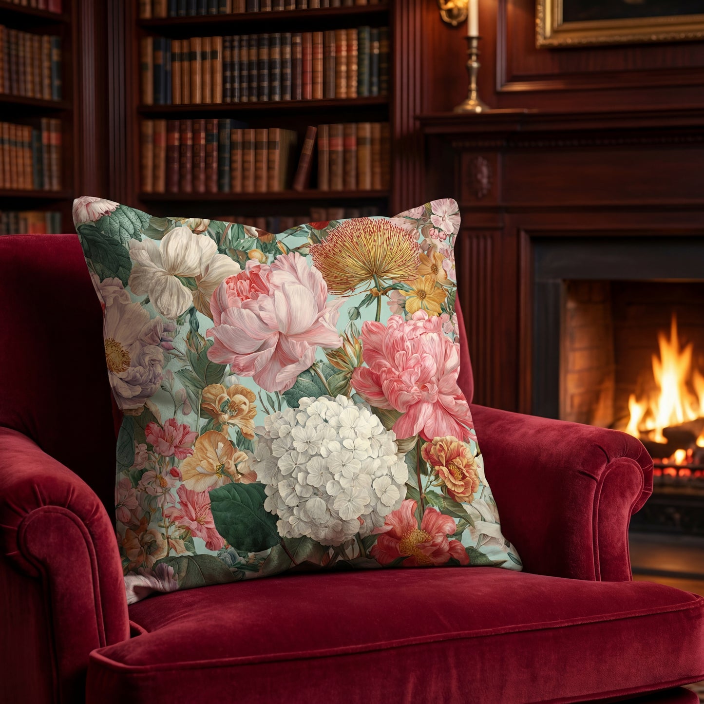 Vintage Floral Bouquet Pillow | Pink Peony Hydrangea Garden