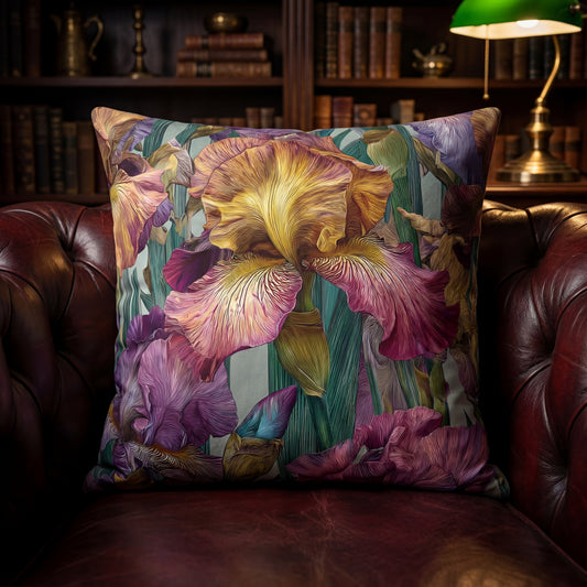 Cushion Cover Art Deco Iris Nocturne Floral Pillowcase Vintage Home Accent