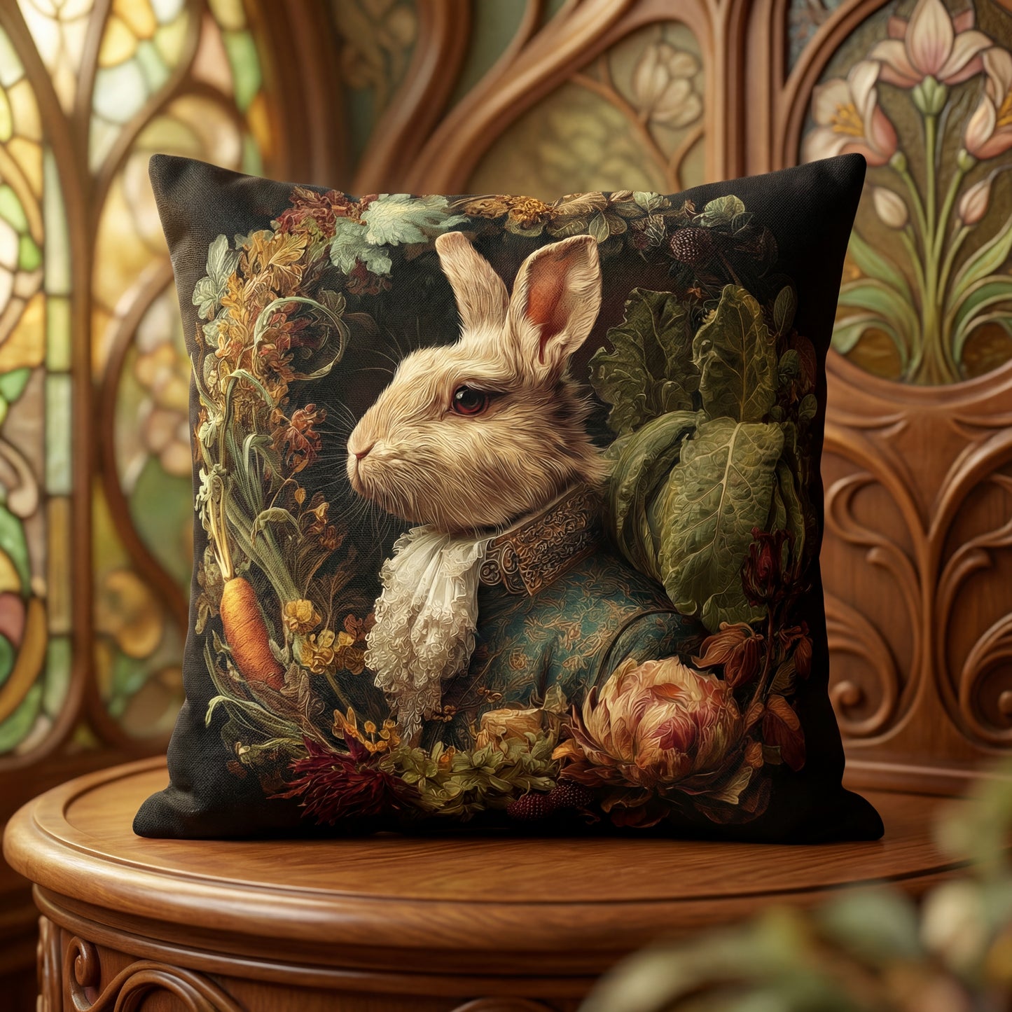 Victorian Rabbit Portrait Faux Suede Pillowcase