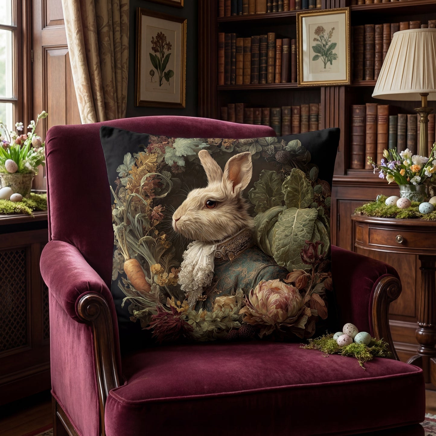 Victorian Rabbit Portrait Faux Suede Pillowcase