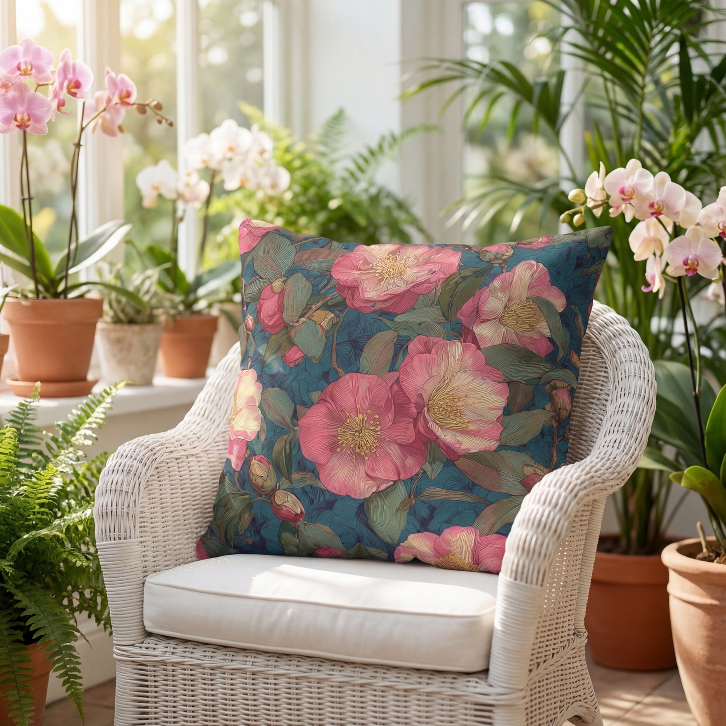 Cushion Cover Floral Camellia Pink Vintage Garden Sofa Accent