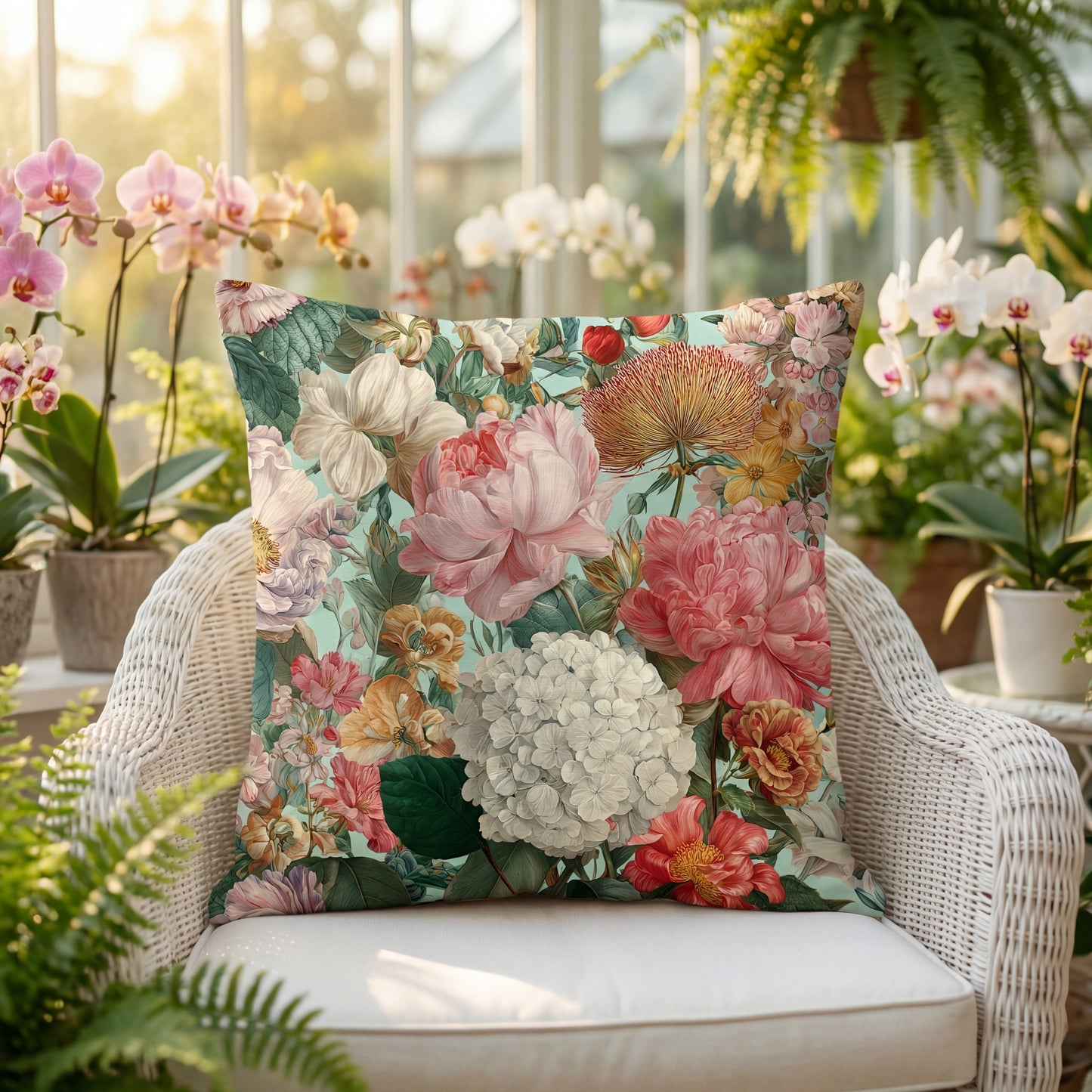 Vintage Floral Bouquet Pillow | Pink Peony Hydrangea Garden