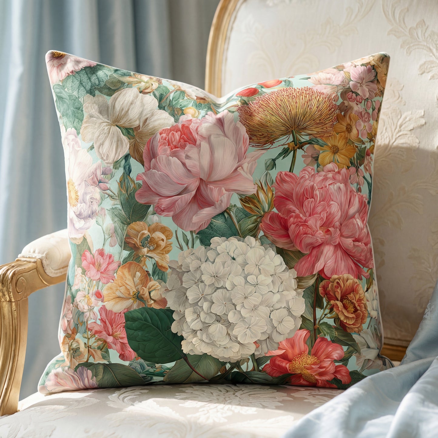 Vintage Floral Bouquet Pillow | Pink Peony Hydrangea Garden