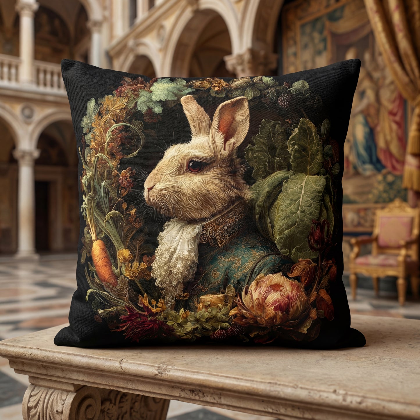 Victorian Rabbit Portrait Faux Suede Pillowcase