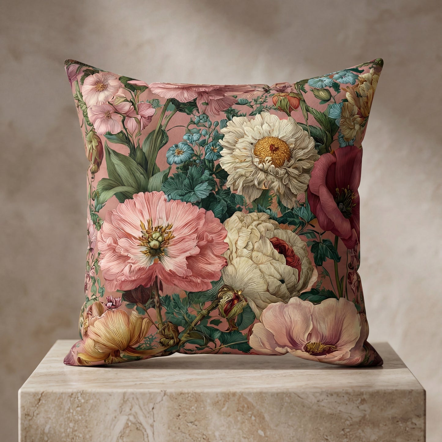 Cushion Cover Pink Wildflower Italian Style Maximalist Home Decor
