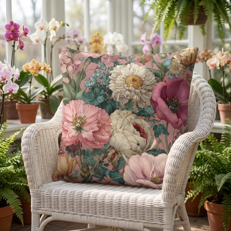 Outdoor Pillow Pink Wildflower Outdoor Italian Style Patio Decor