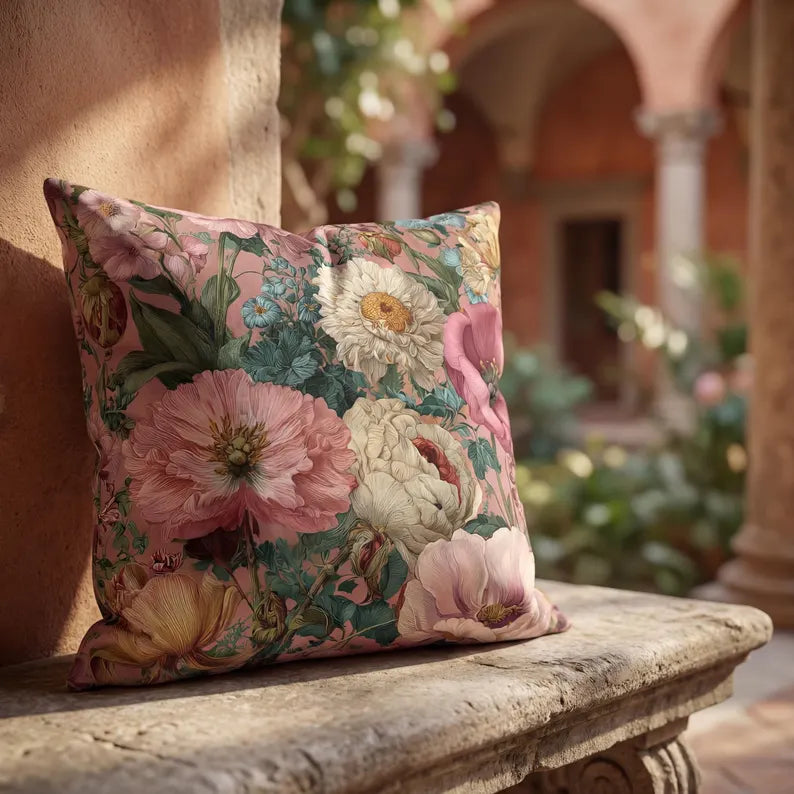 Outdoor Pillow Pink Wildflower Outdoor Italian Style Patio Decor