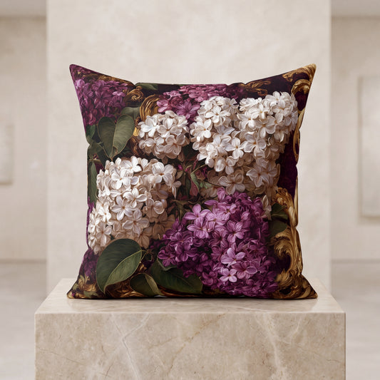 Vintage Lilac Floral Faux Suede Pillow Baroque Square Decorative Throw Pillow