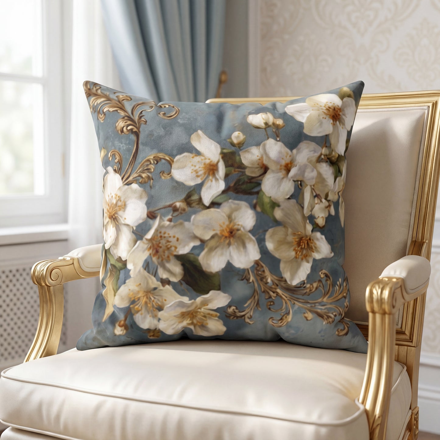 Cushion Cover Floral Vintage Faux Suede Pillowcase - White Blossoms Magnolia