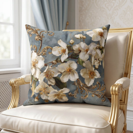 Cushion Cover Floral Vintage Faux Suede Pillowcase - White Blossoms Magnolia