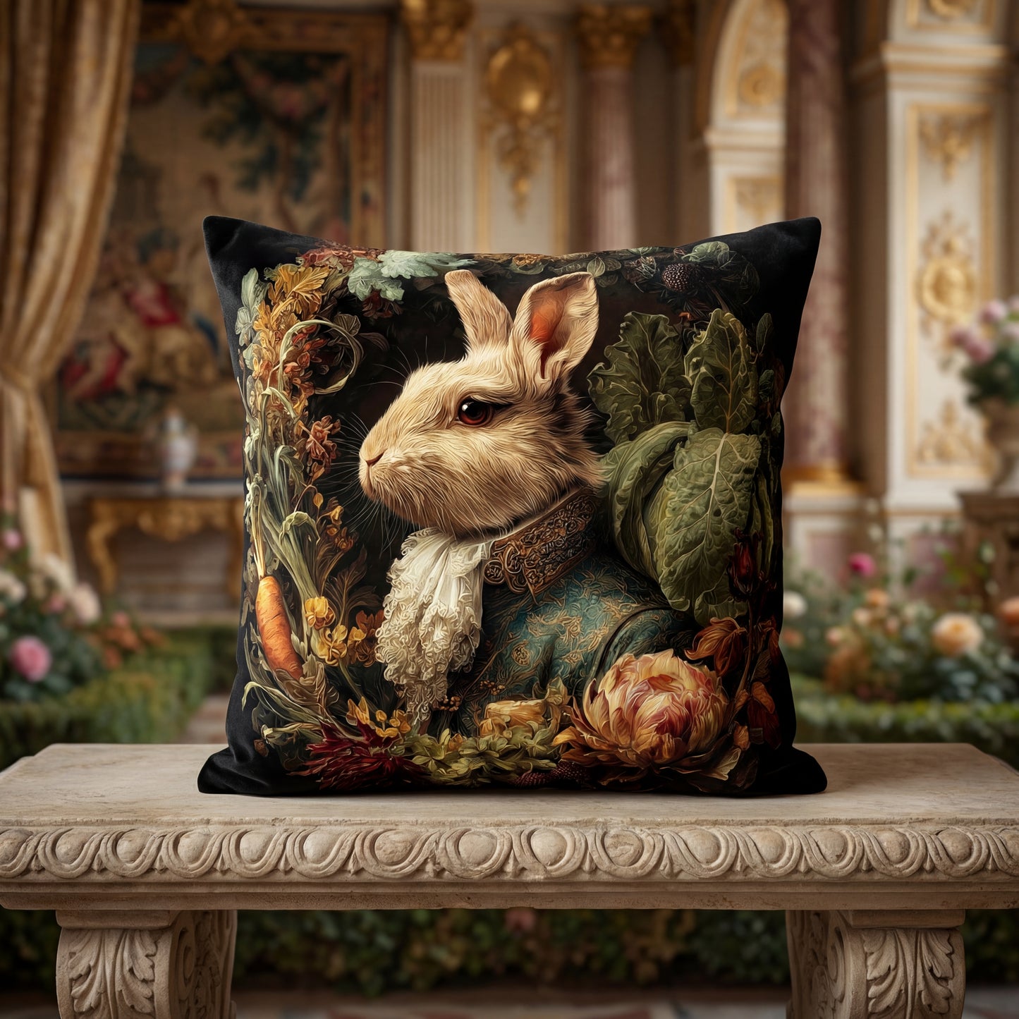 Victorian Rabbit Portrait Faux Suede Pillowcase
