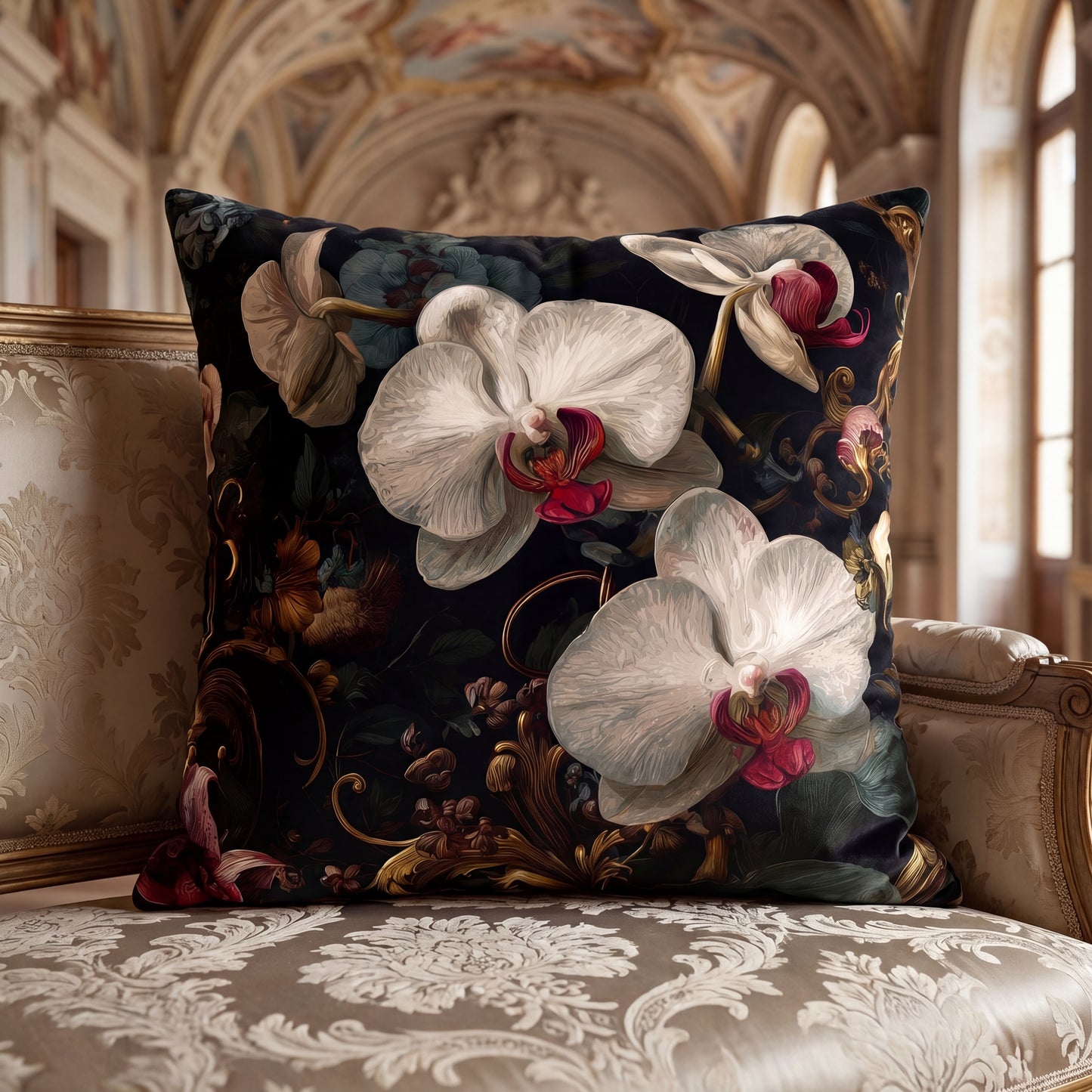 Cushion Cover Orchid Noir Dark Botanical Square Throw Pillow case