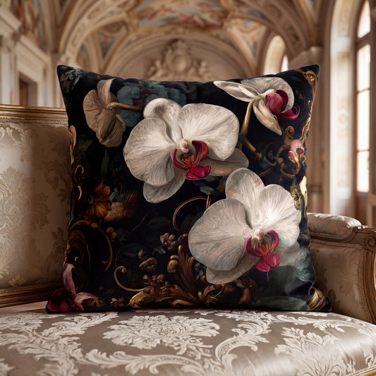 Cushion Cover Orchid Noir Dark Botanical Square Throw Pillow case