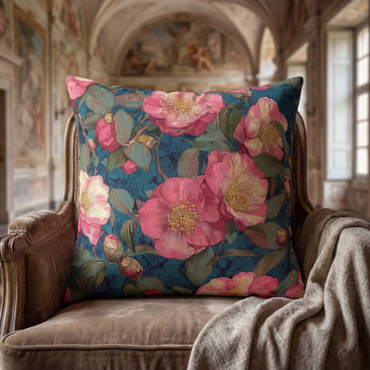 Cushion Cover Floral Camellia Pink Vintage Garden Sofa Accent