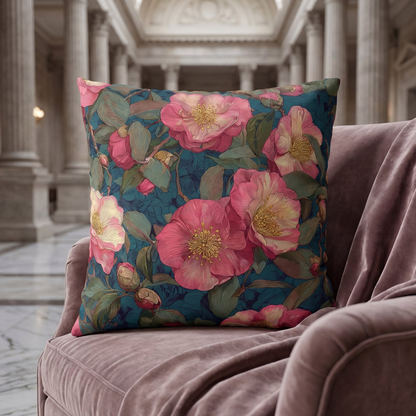 Cushion Cover Floral Camellia Pink Vintage Garden Sofa Accent