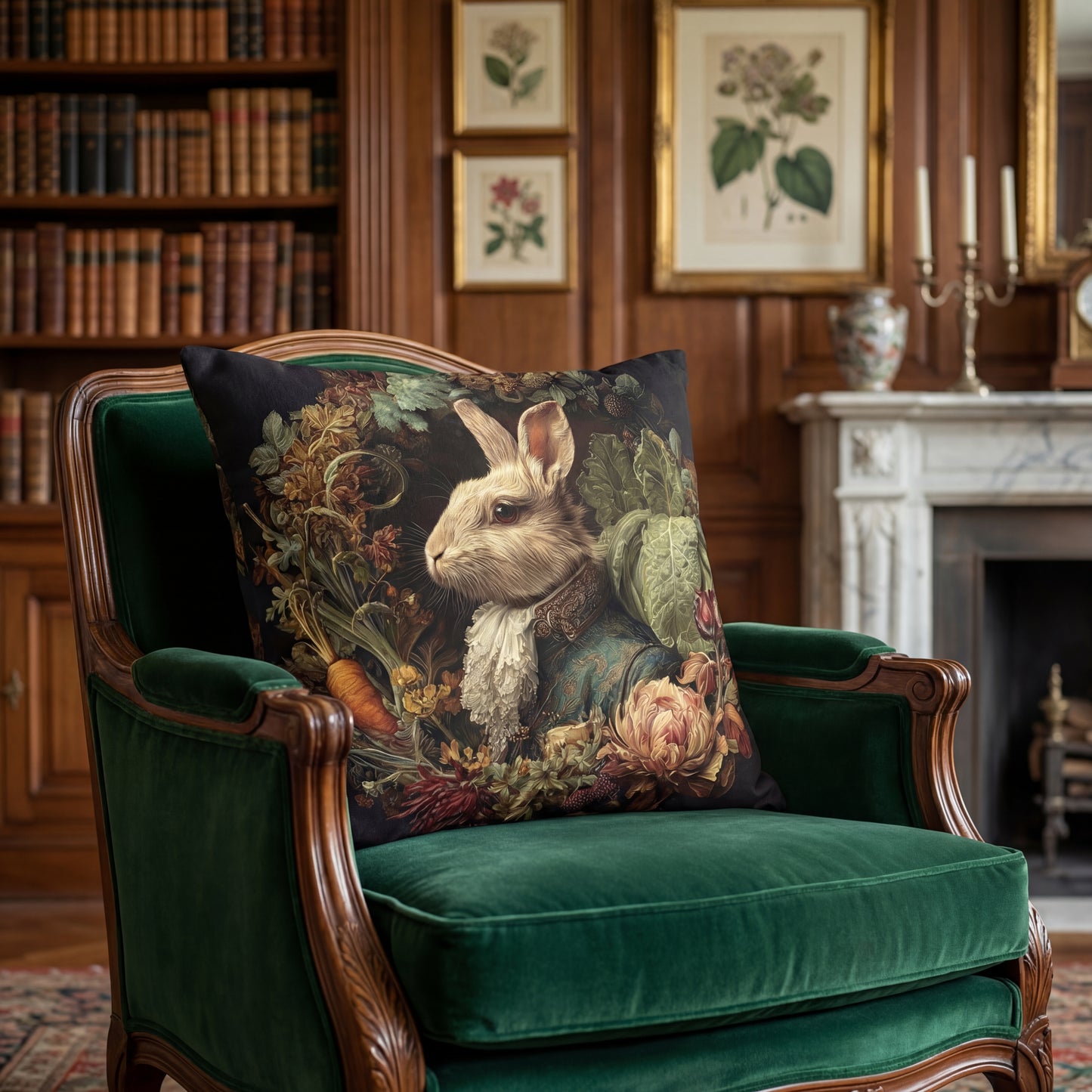 Victorian Rabbit Portrait Faux Suede Pillowcase