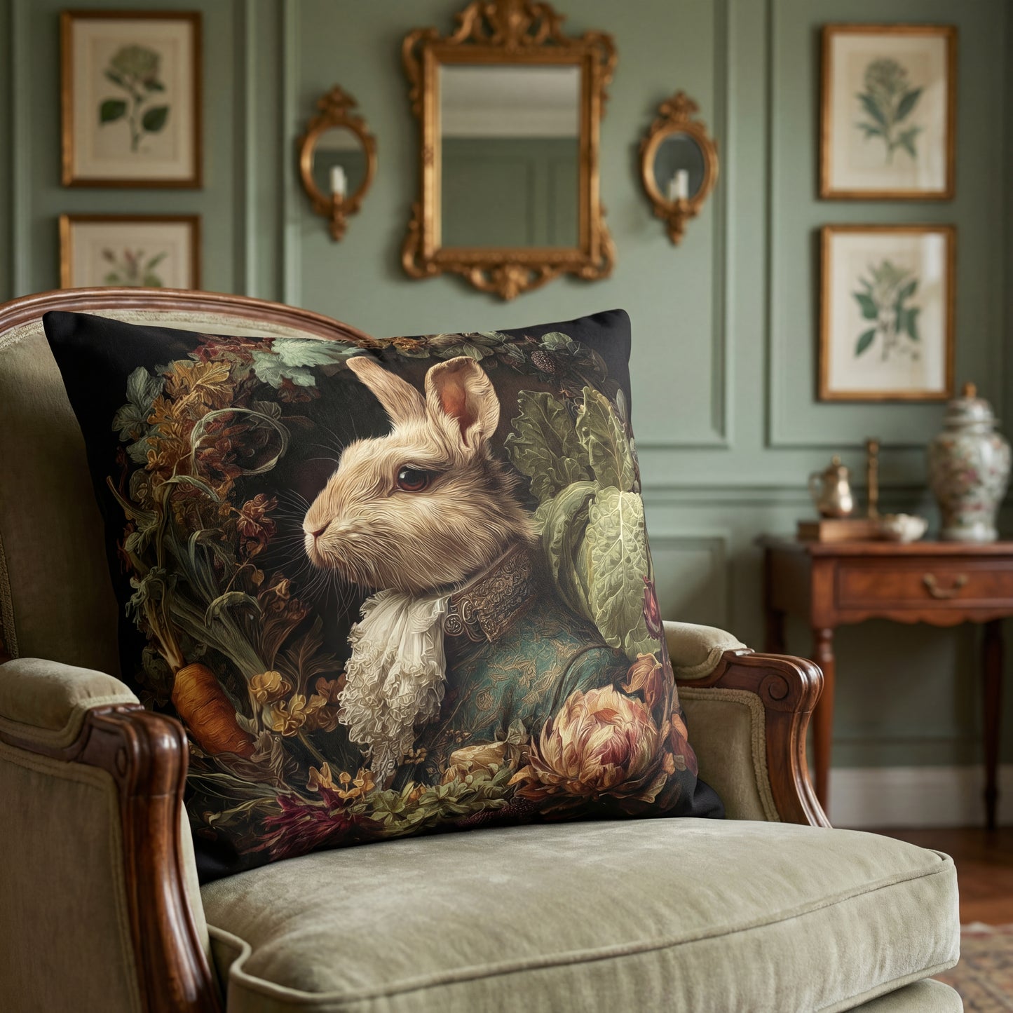Victorian Rabbit Portrait Faux Suede Pillowcase