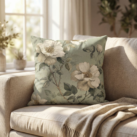 Cushion Cover Vintage Floral Sage Green Rose Decorative Pillowcase