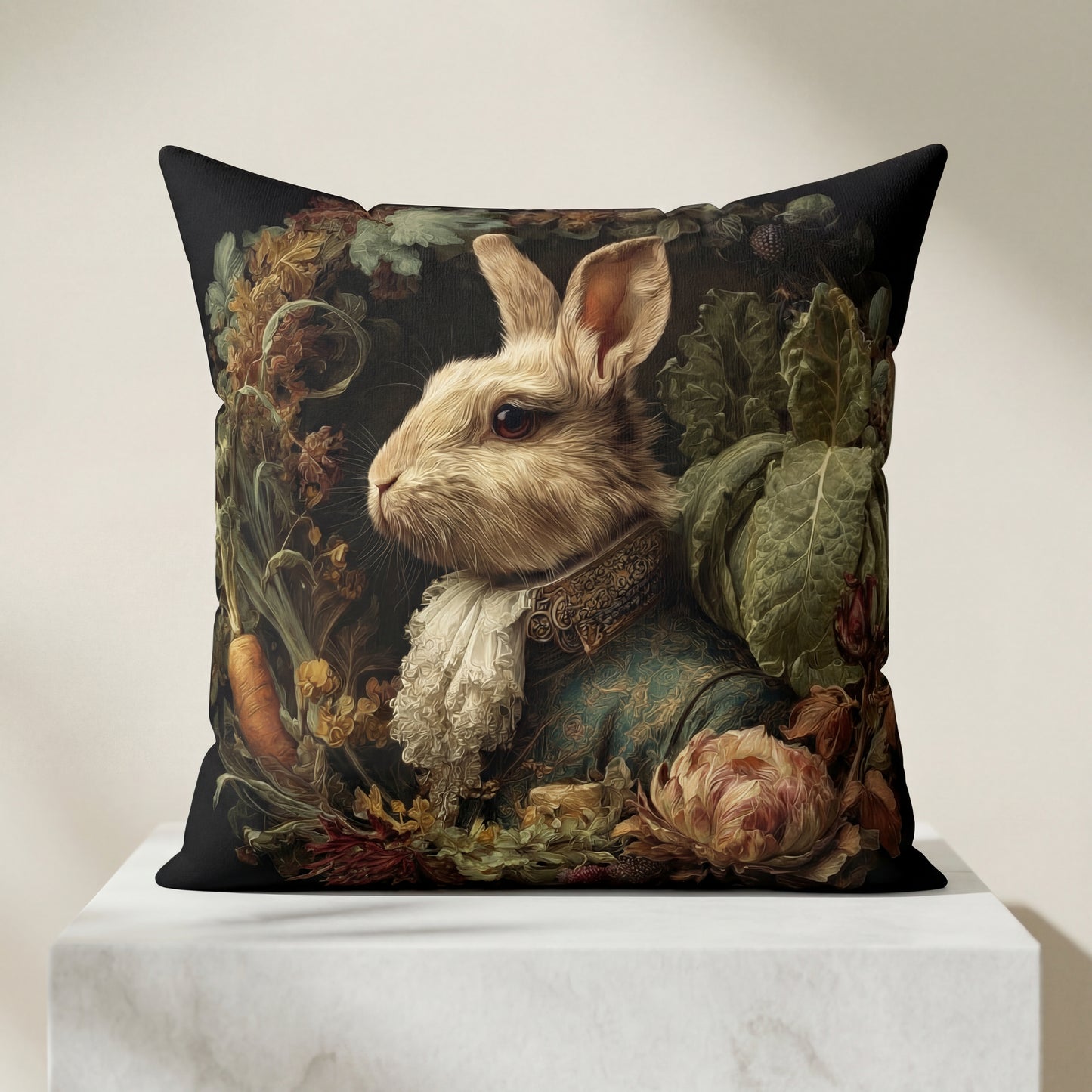 Victorian Rabbit Portrait Faux Suede Pillowcase