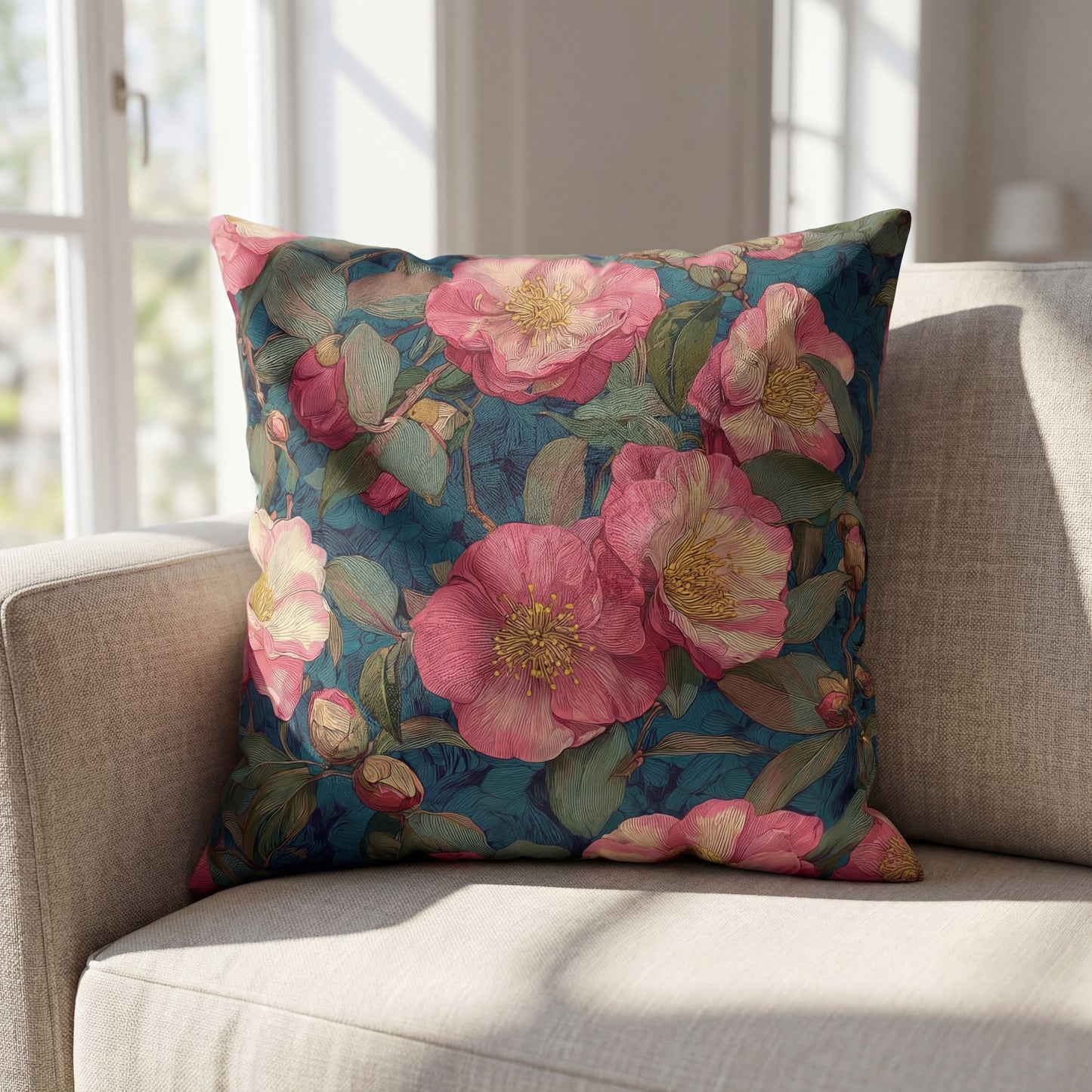 Cushion Cover Floral Camellia Pink Vintage Garden Sofa Accent