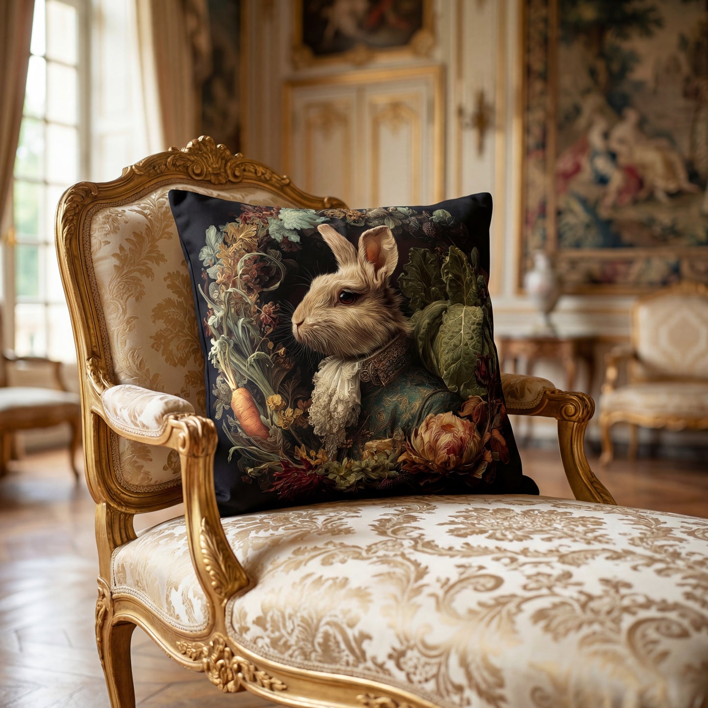 Victorian Rabbit Portrait Faux Suede Pillowcase