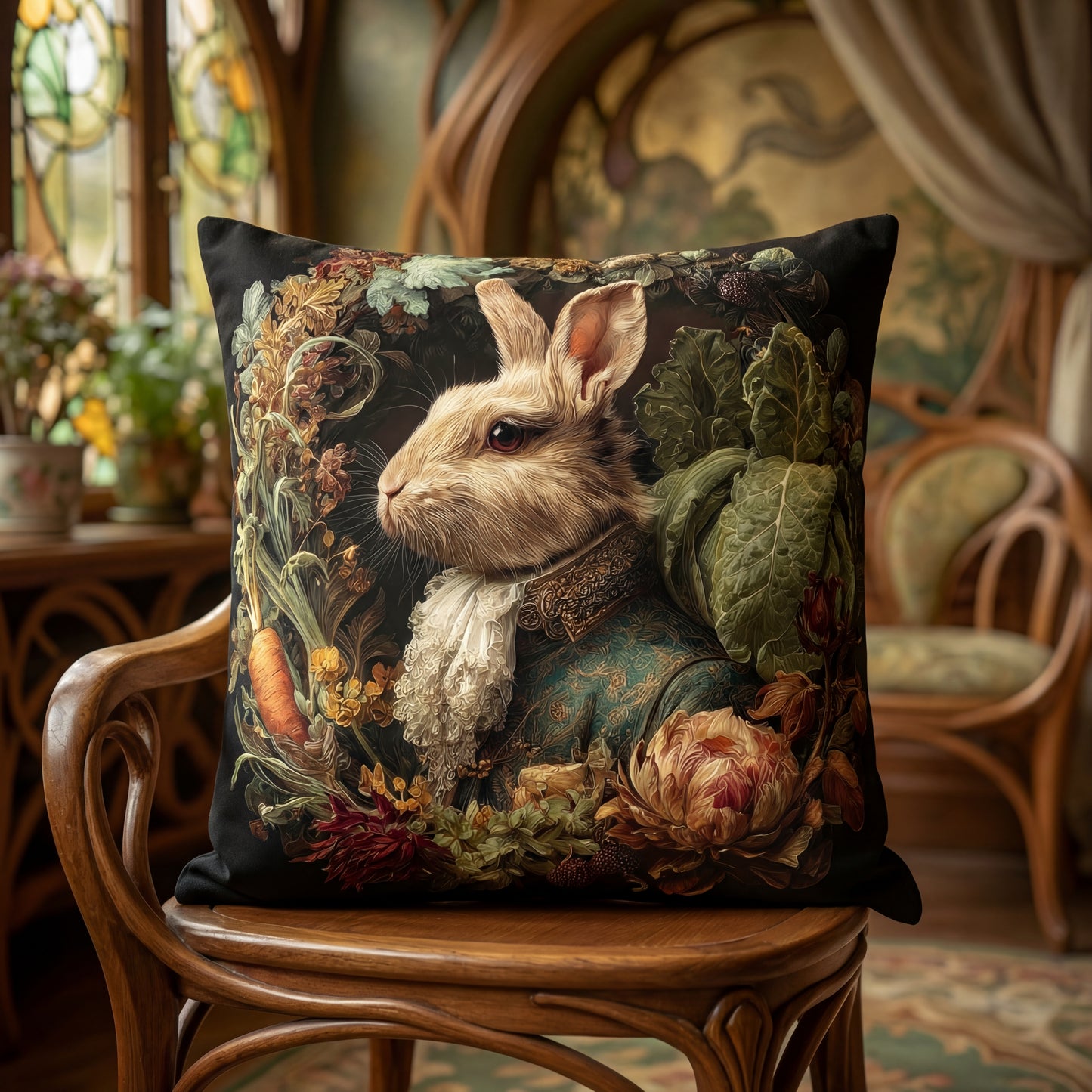 Victorian Rabbit Portrait Faux Suede Pillowcase
